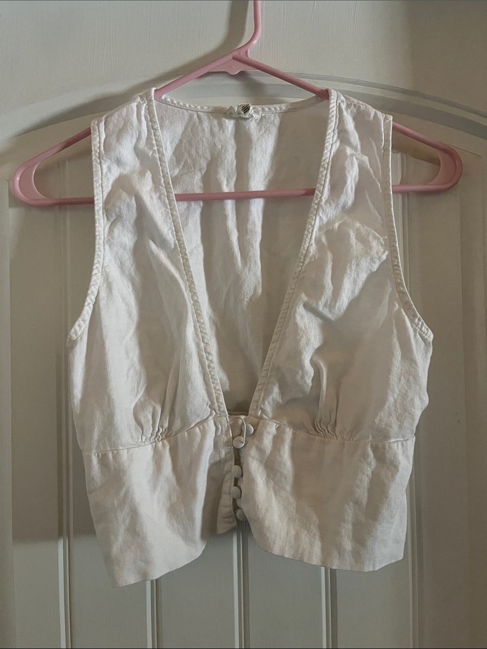 aerie White Deep V Button-Front Cropped Camisole